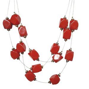Vintage Red Bead Statement Necklace Multi-Strand Layered